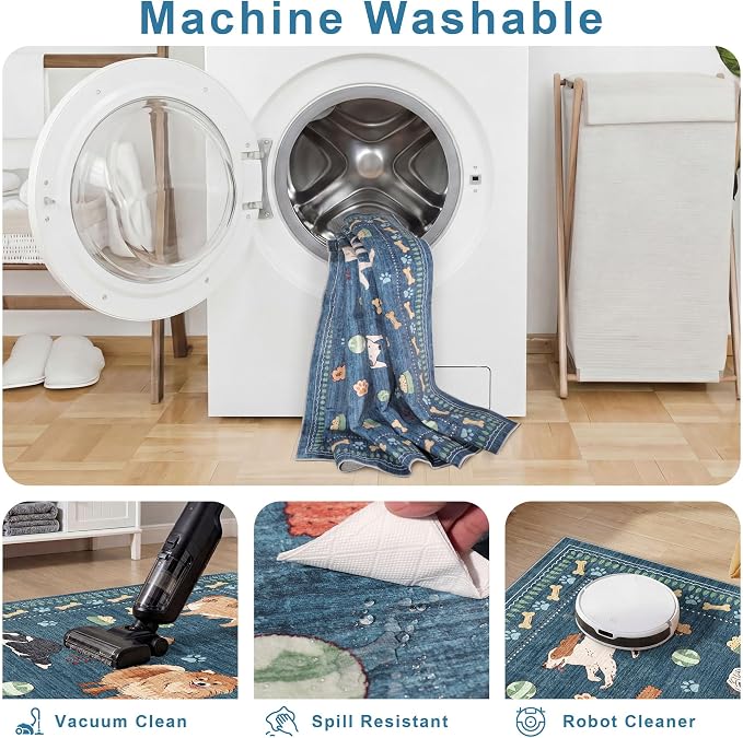 DUKINO 2x6 Washable Runner Rug for Hallway, Non Slip Animal Dog Kitchen Rug