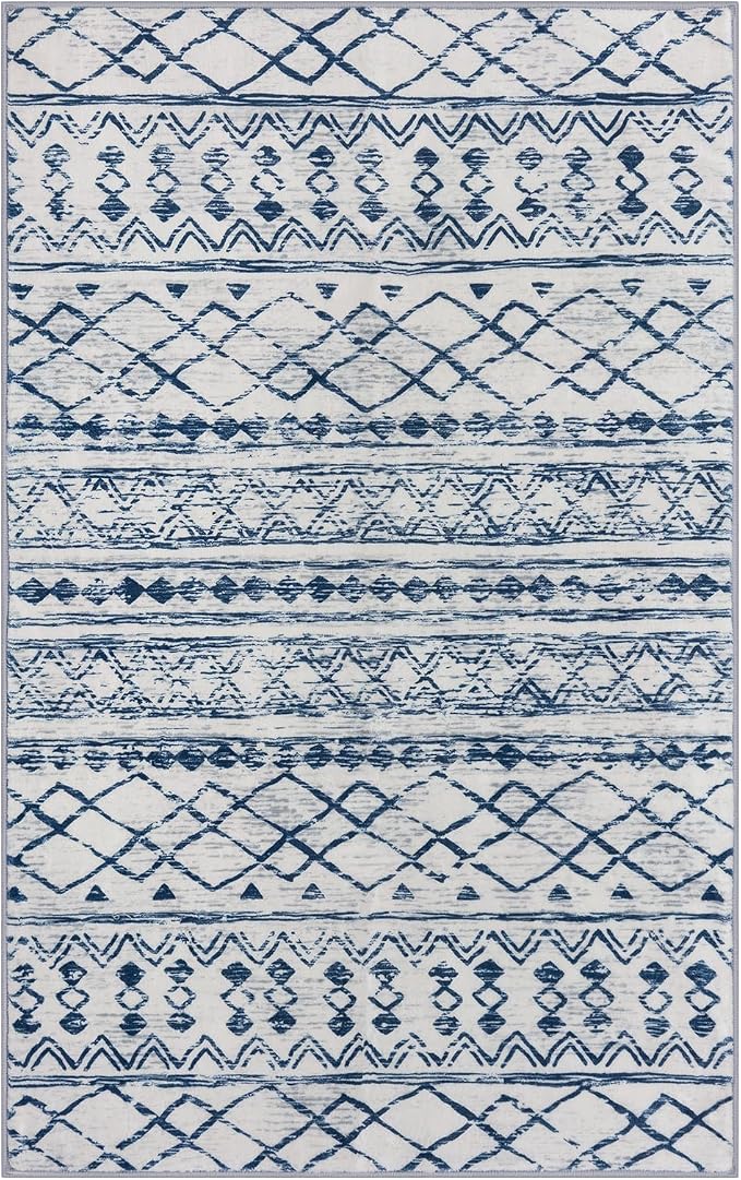 KUTA Moroccan Area Rugs, 2x3 Blue White Entryway Rug Non-Slip Washable Small