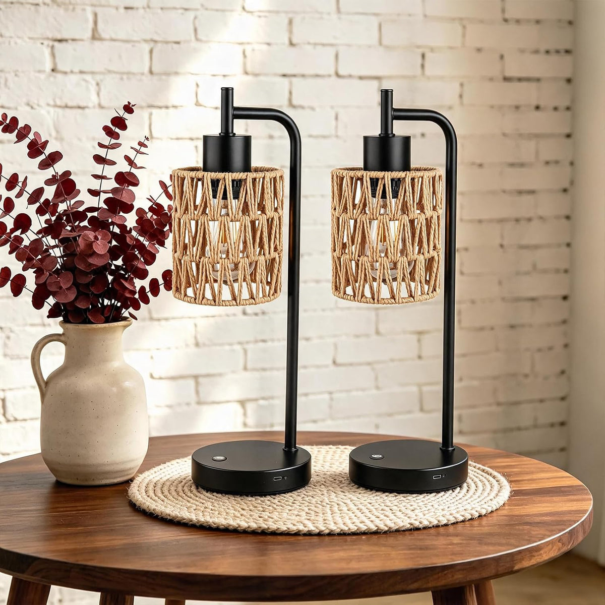 Rechargeable Outdoor Patio Table Lamps, Cordless, Set of 2