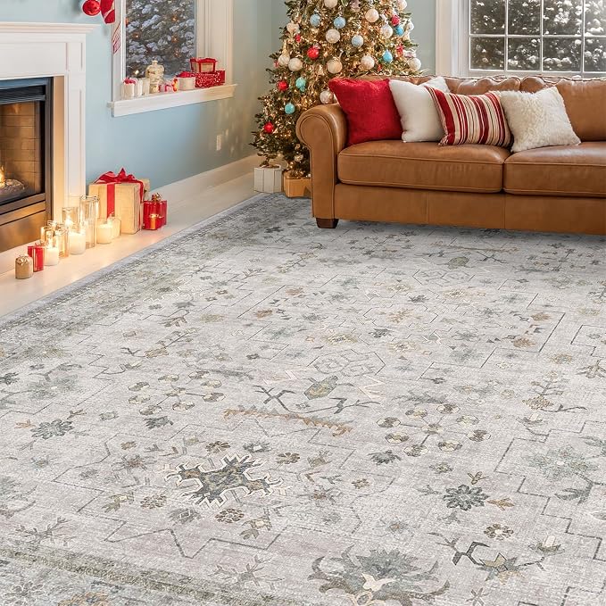 Hazo Haus Boho Light Grey Living Room Rug 6x9