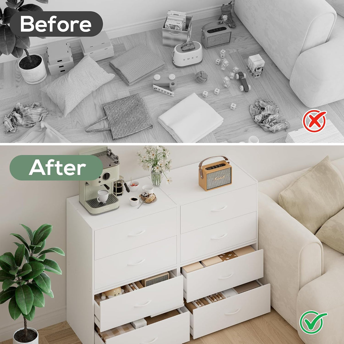 PrimeZone 2 Wood Drawers Closet Dresser Storage Organizer Stackable White