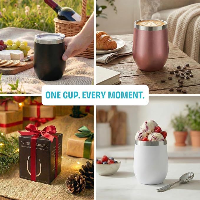 CHILLOUT LIFE 12 oz Stainless Steel Wine Tumblers 2 Pack