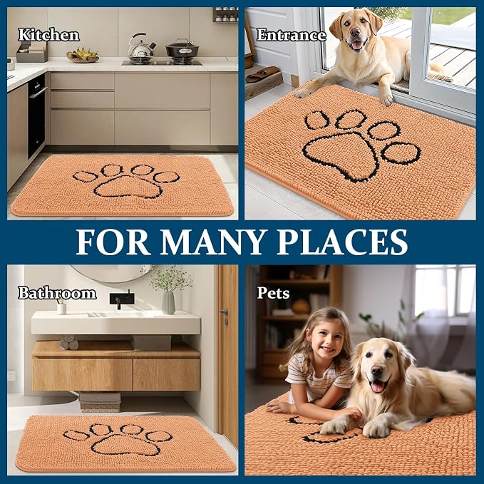 OLANLY Dog Door Mat for Muddy Paws 48x30, Paw Print Design, Absorbs Moisture