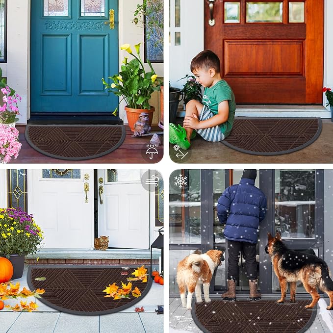 Smiry Half Circle Front Door Mat Outside Entrance, Heavy Duty Sturdy Natural