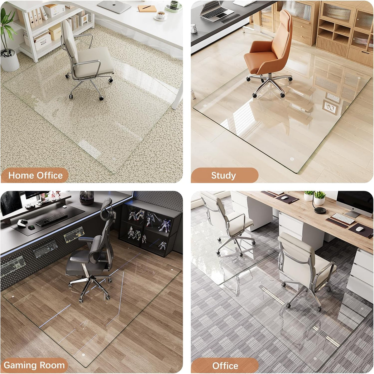 46" x 55" Tempered Glass Chair Mat for Carpet & Hard Floors