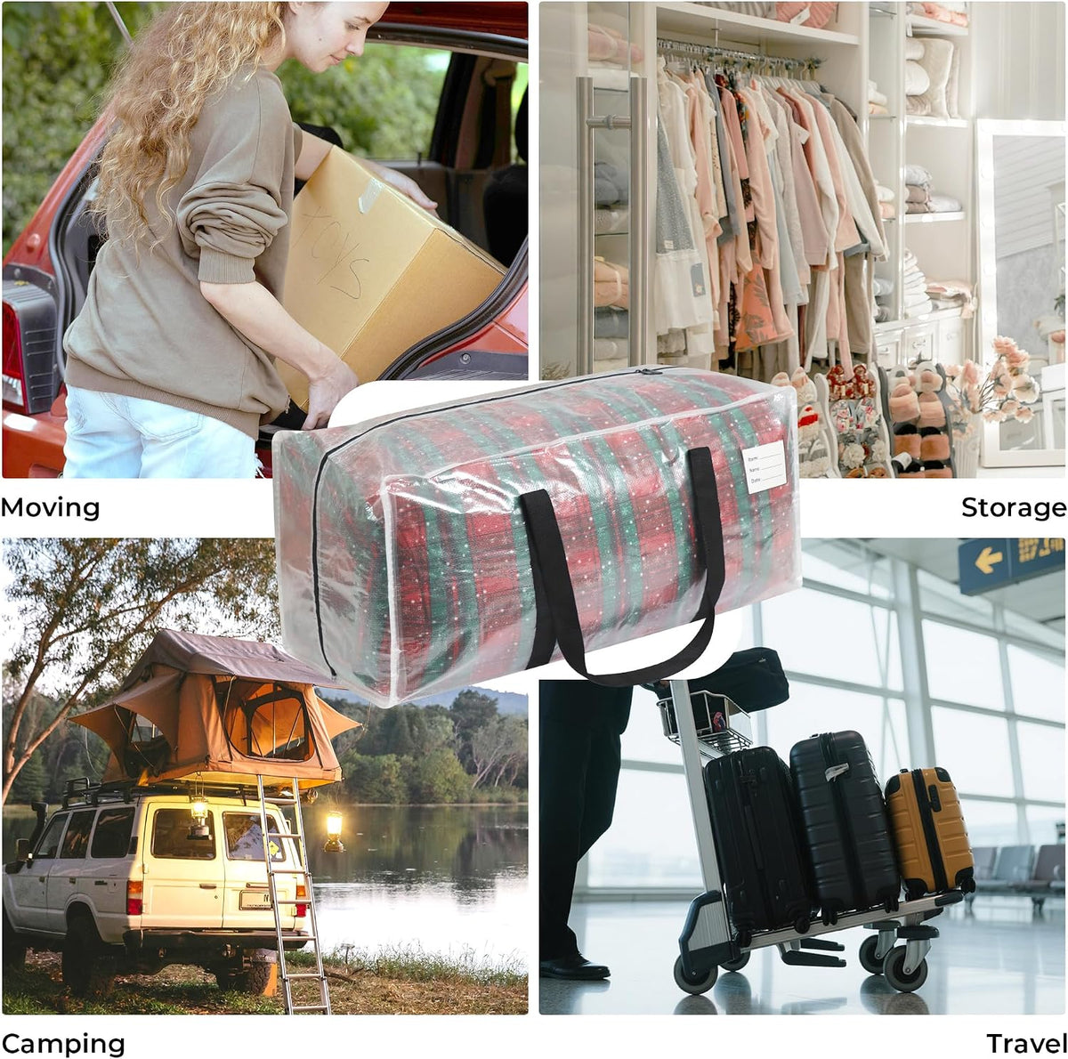 VTSVTS 8 Pack Extra Heavy Duty Large Moving Bags with Comfortable Handle & Strong Zipper,Storage Totes for Space Saving Moving Storage College Supplies Alternative to Moving Box,Clear