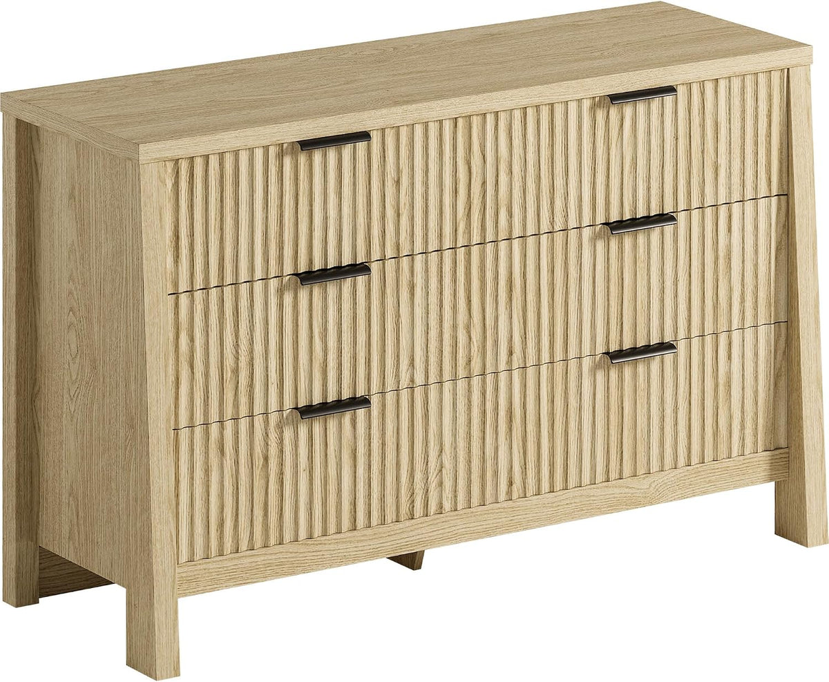 LIKIMIO Fluted 6 Drawers Dresser for Bedroom, Natural Oak