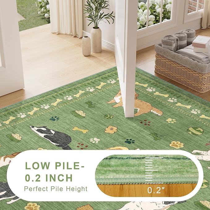 DUKINO 2x4 Runner Rug for Entryway, Animal Dog Print Washable Kitchen Rug