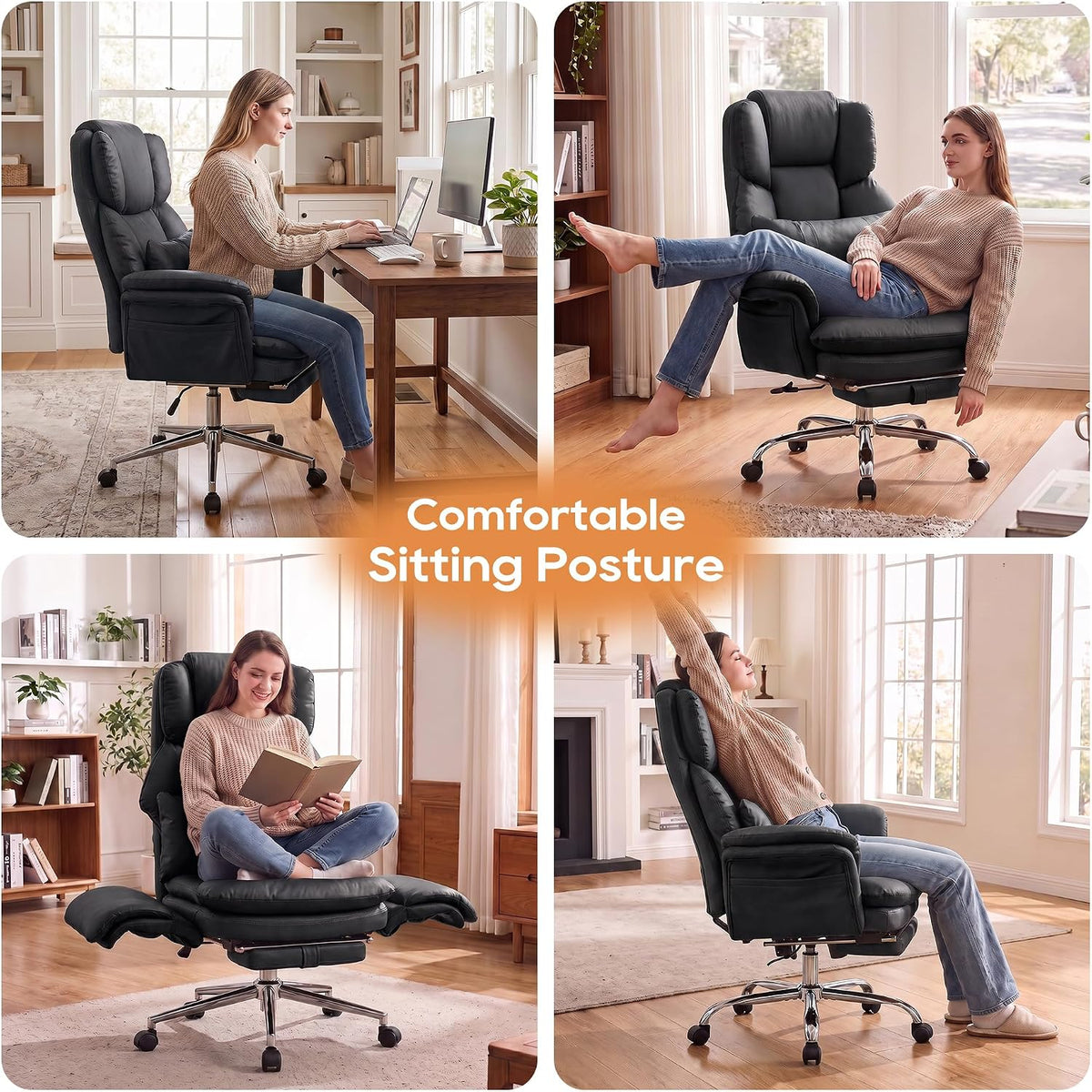 IPKIG Big and Tall Office Chair Executive Chair with Flip Armrests, Black