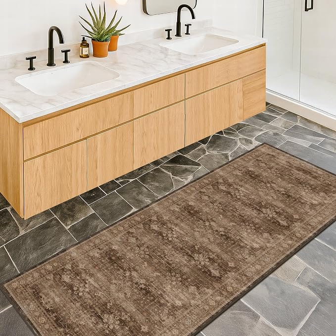 Brown Boho Washable 2x7 Runner Rugs
