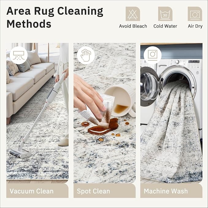 Soalmost 9x12 Area Rugs for Living Room, Non Slip Machine Washable Vintage Rugs