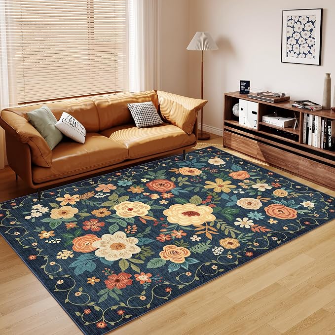 DUKINO 9x12 Area Rug, Floral Rugs