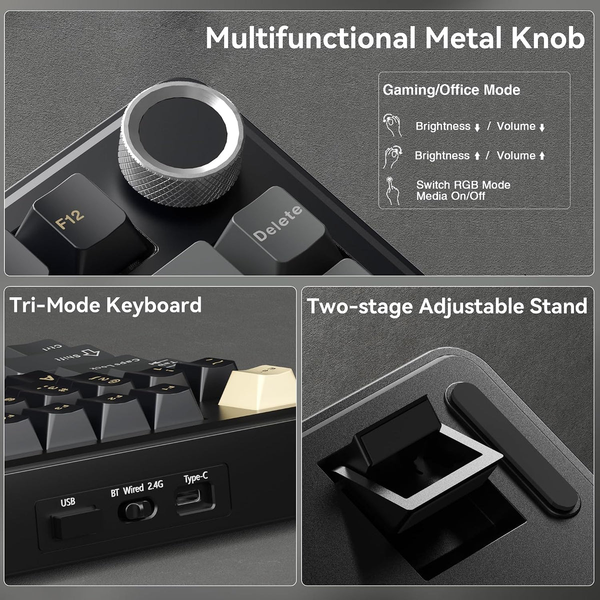 SOLAKAKA A75 75% Wireless Gaming Keyboard with Multifunction Knob, Black