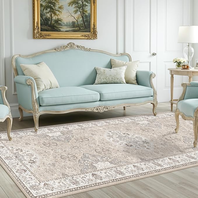 Washable 3x8 Kitchen Runner Rug: Indoor Oriental Hallway Carpet Low-Pile Stain