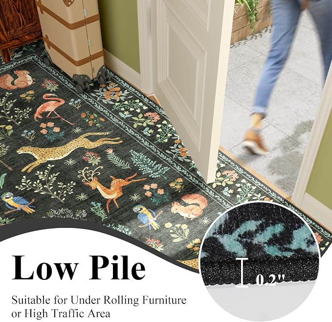 DUKINO Washable 2.6x10 Runner Rug, Non Slip Animal Print Runner Rug