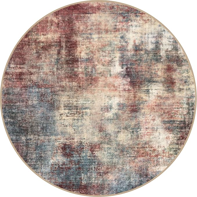 IOHOUZE Abstract Round Area Rug 6 Ft Washable Circle Rugs Large Round Rug Non