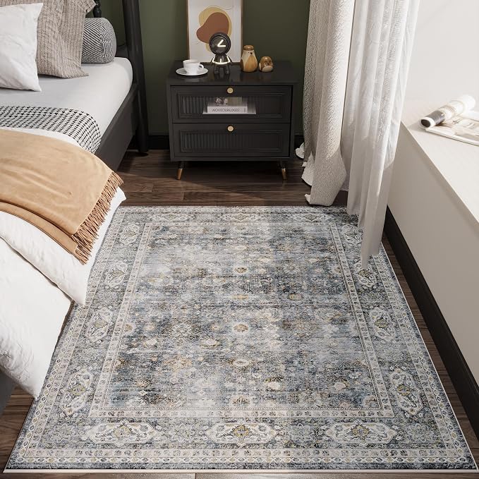 Rugcomf Bedroom Rug 3x5 Rug Washable Area Rug Non Slip Low Pile Small Carpet