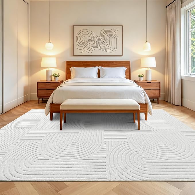 Pauwer 6x9 Washable Area Rugs for Living Room Modern White Solid Color Soft