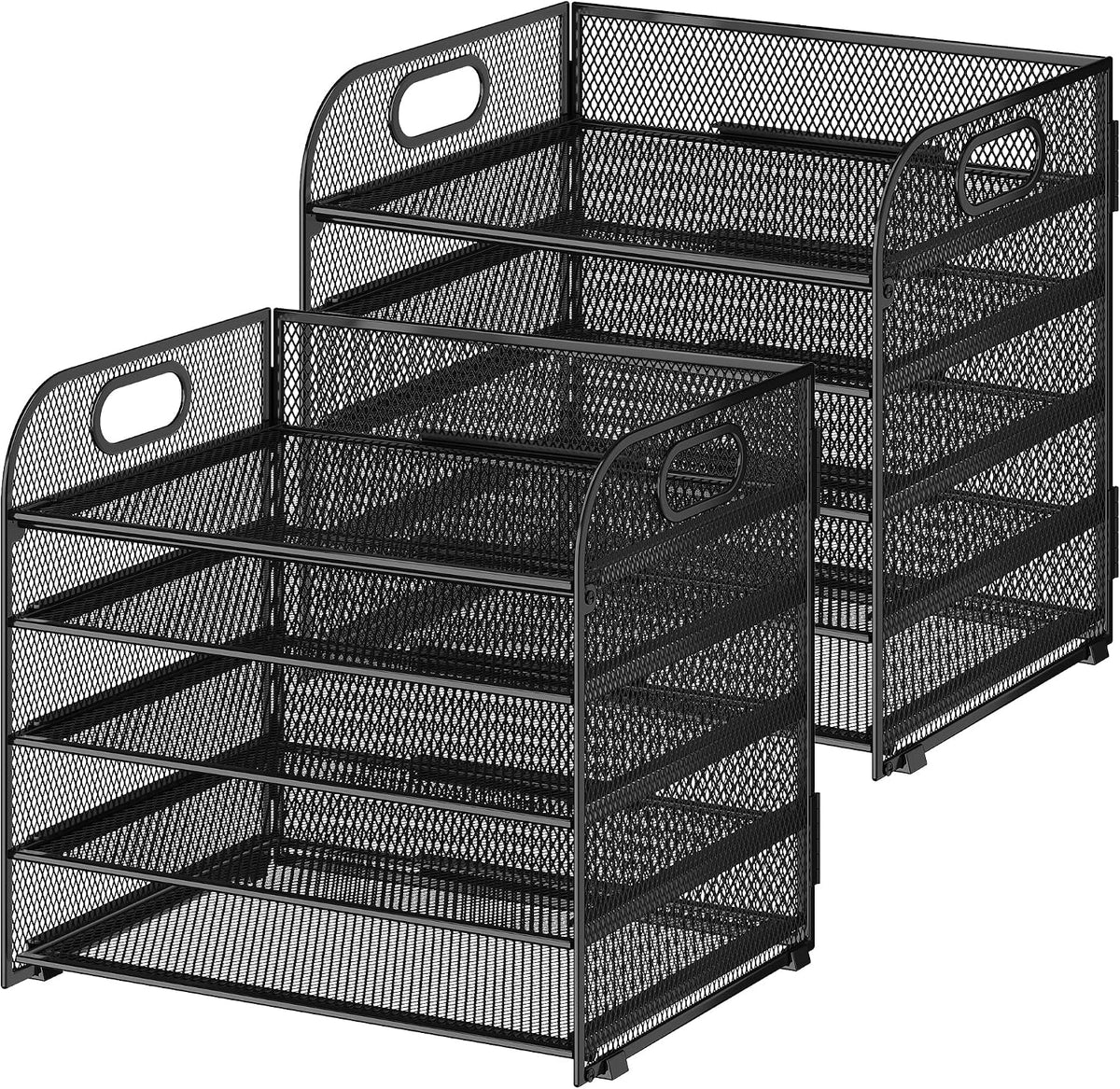 Cawukege 2 Pack 5 Tier Paper Organizer, Letter Tray with Handle, Mesh Desk Organizer, Metal File Organizer, Office Desk Accessories for Home, Office, Classroom, School -Black