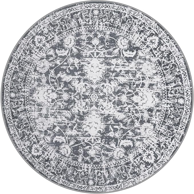 KILOCOCO Area Rug 5ft Round Living Room Rug Washable Printed Vintage Floral
