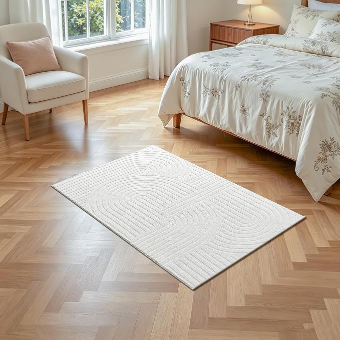 Pauwer 3x5 Washable Area Rugs for Living Room Modern White Solid Color Soft