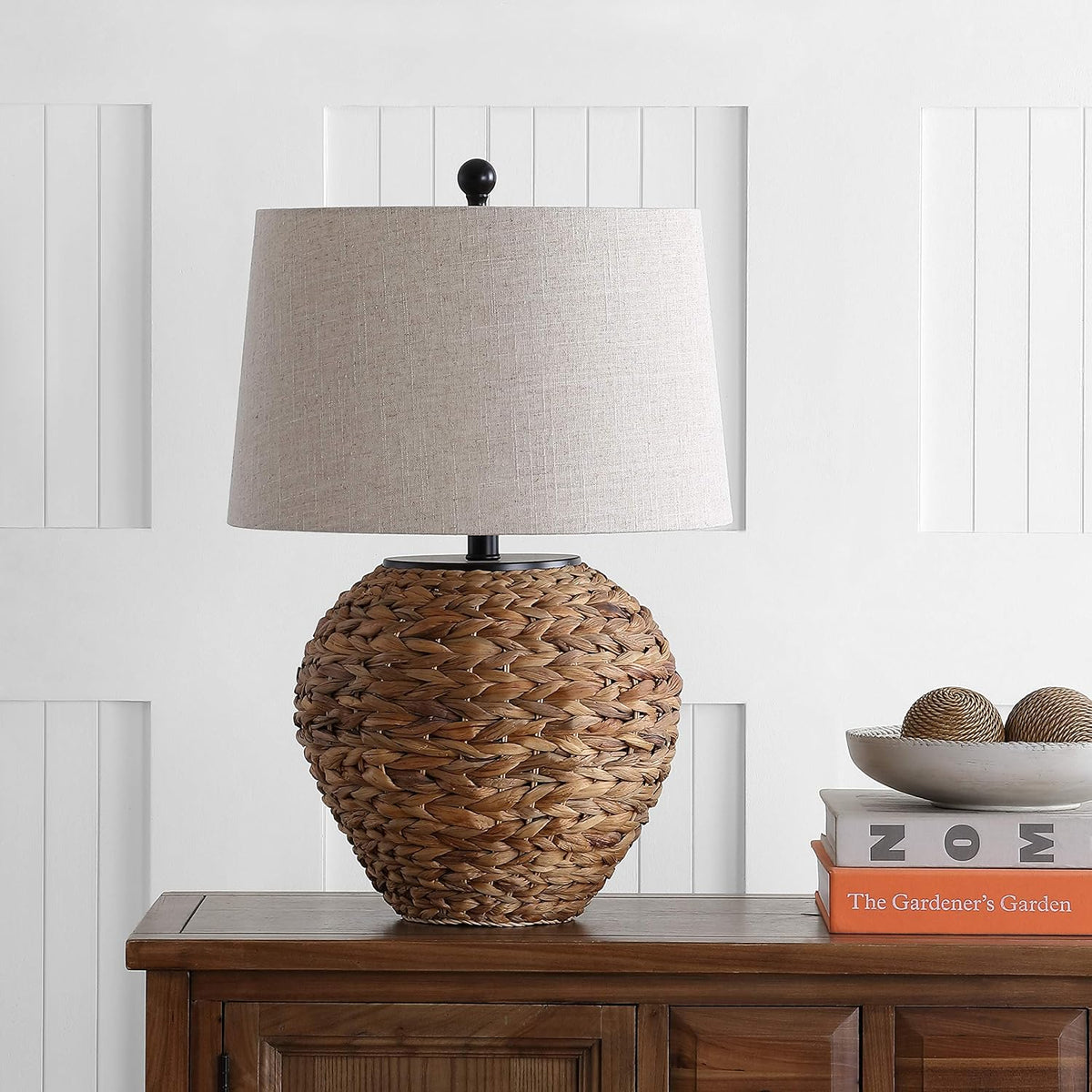 JONATHAN Y Alaro Table Lamp Woven Water Hyacinth Basket 24.5", Natural