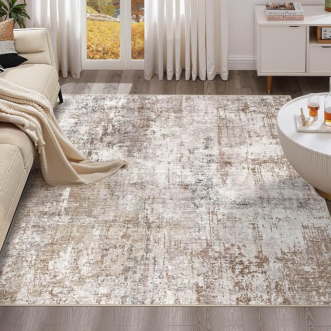 UERMEI Square Area Rugs : Washable 6x6 Neutral Modern Abstract Carpet