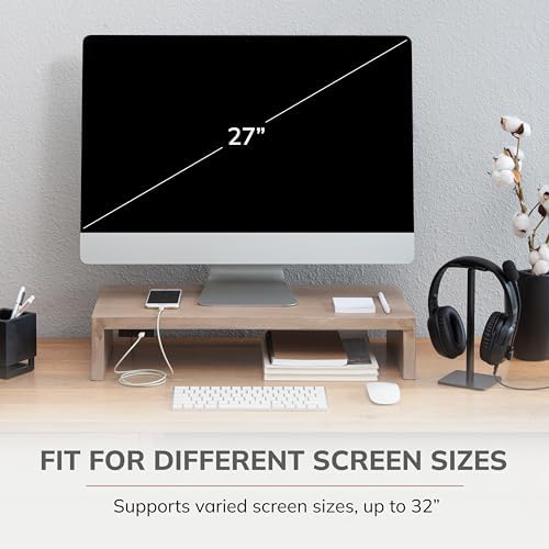 Anji Mountain Monitor Stand for Desk - Desktop Organizer & Laptop Riser, Ergonomic Monitor Riser, Space-Saving, Durable, Easy Assembly & Ideal for Home & Office, Biscotti, Power Edition