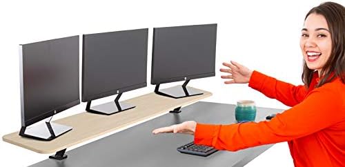 Stand Steady 55 Inch Clamp On Desk Shelf | Large Monitor Riser Supports 3 Screens for Extra Storage | Ergonomic Monitor Stand Securely Attaches to Surface with Clamp Base - No Screws (55 In / Maple)