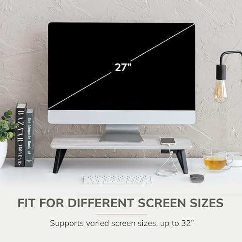 Anji Mountain Monitor Stand for Desk - Desktop Organizer & Laptop Riser, Ergonomic Monitor Riser, Space-Saving, Durable, Easy Assembly & Ideal for Home & Office,White Wash, 24-Inch, Power Edition