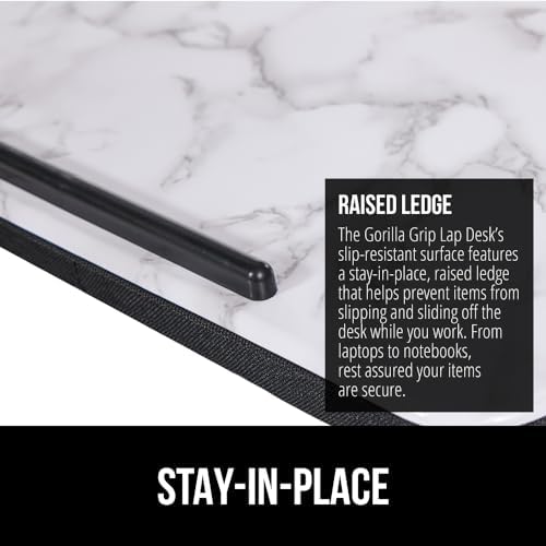 GORILLA GRIP Laptop Lap Desk with Phone Holder, Pillow Cushion Desks Fit Laptops up to 15.6", Gifts for Home, Portable Travel Workstation, Tray Ledge Keep Computers in Place, Marble Pattern