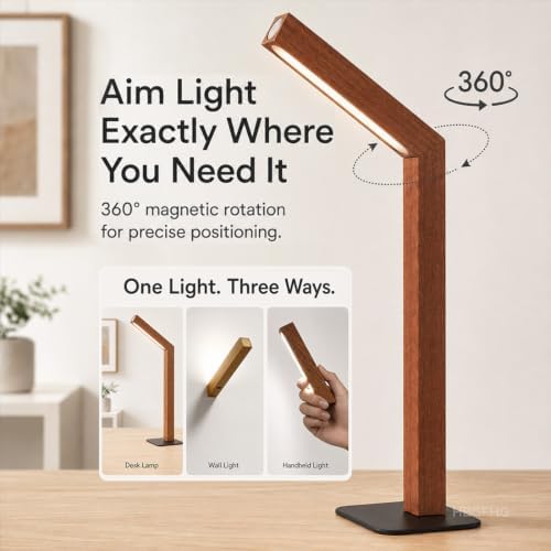 Wooden Desk Lamp Magnetic Wall Mount Rechargeable Home Office-Sapele