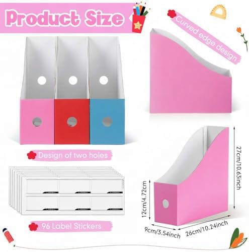 Colarr 48 Pcs Cardboard Magazine File Holder Book Bins, Bright Color