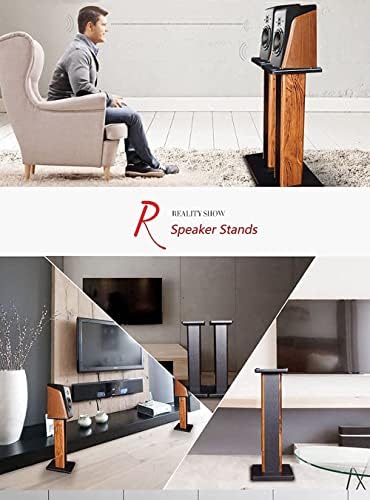 Wood Grain Speaker Stands 36 Inch Universal Floor Speaker Stand Pair Heavy Duty Hollowed Stands for Home Theater Speakers with Sand Filling Tuning Function - Pair