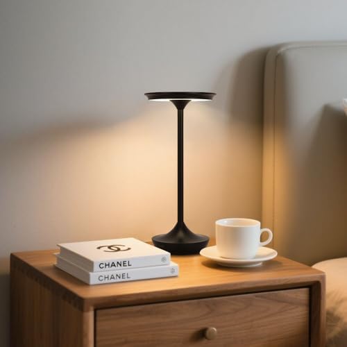 Cordless Rechargeable Table Lamps, Portable 6000mAh Battery Desk Lamp Waterproof 3 Color Stepless Dimming Black LED Table Light for Outdoor/Dinning/Patio/Restaurant (2Pack)