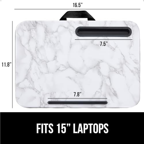 GORILLA GRIP Laptop Lap Desk with Phone Holder, Pillow Cushion Desks Fit Laptops up to 15.6", Gifts for Home, Portable Travel Workstation, Tray Ledge Keep Computers in Place, Marble Pattern