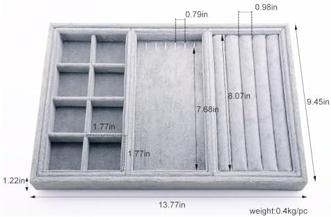 Oirlv Velvet Drawer Jewelry Organizer Tray 4 in 1 Stackable Necklace Ring Jewelry Organizer Trays (Multifunction,14x9.5inch)