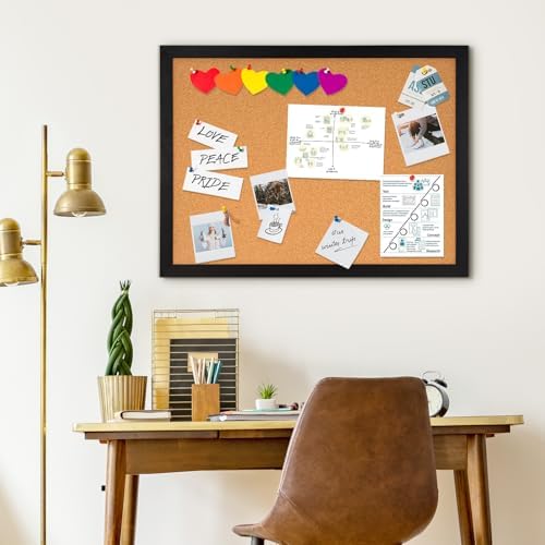 DOLLAR BOSS Cork Board for Wall 36"x24", Black Wood Framed Bulletin Board