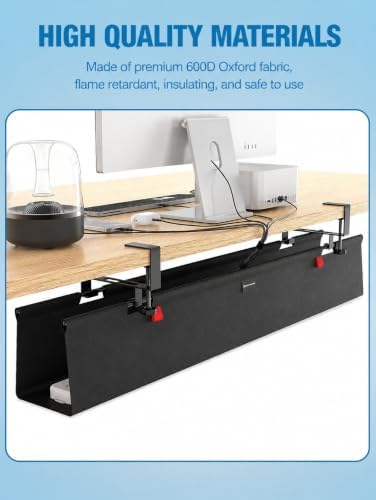 No Drill Under Desk Cable Management Tray, 90cm Power Strip Cord Organizer
