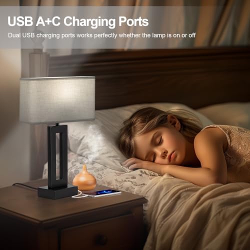 Table Lamps Set of 2, 16.4" Bedside Lamps for Nightstand with USB C+A