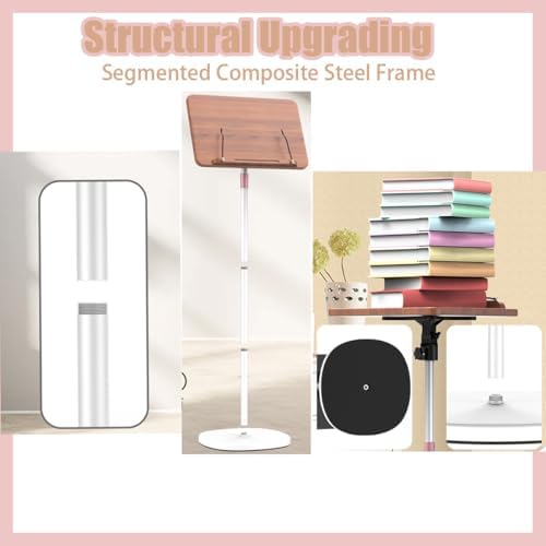 Adjustable Standing Book Stand,Book Reading Stands,Wood Music Sheet，Podium& Bible& Cookbooks Display Stands.Goodbye to Head Down Fatigue Adjustable Viewing Angle (White, 35in)
