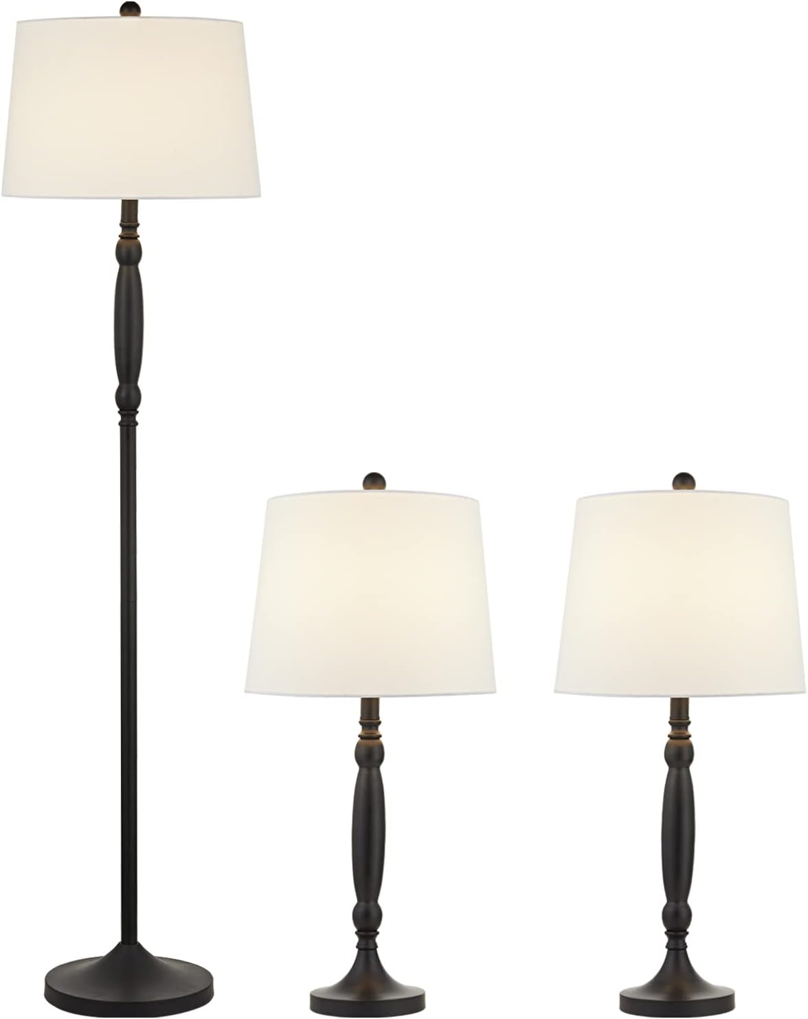 Maxax Lamp Set 3-Piece, Metal 3 Pack Table Lamps and Floor Lamp, Traditional Lamps with White Linen Fabric Shade for Living Room, Bedroom, Study Room