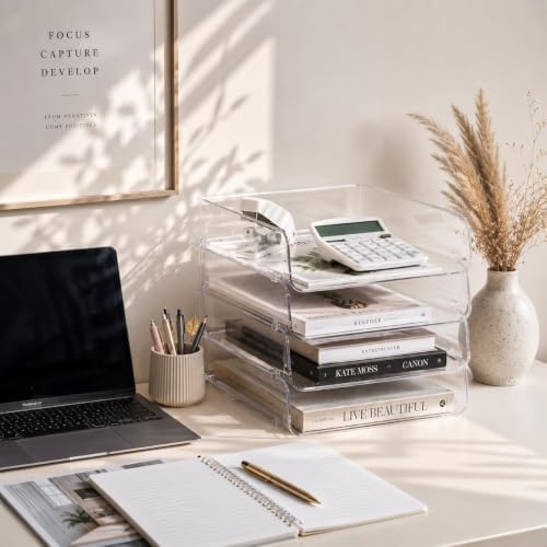 Clear Acrylic Paper Tray, 4 Tier Paper Organizer for Desk