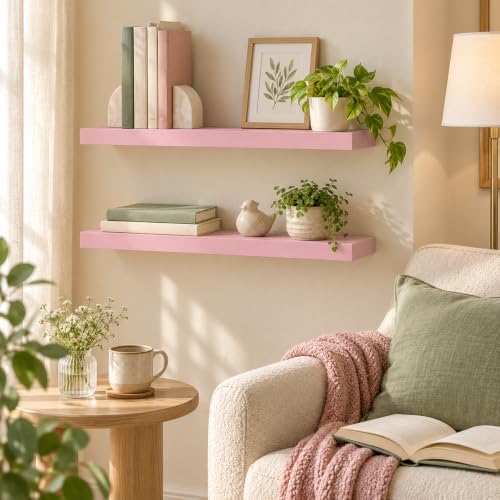 BAYKA Pink Floating Shelves 22.5in, Set of 2, Wall Mounted for Wall Decor