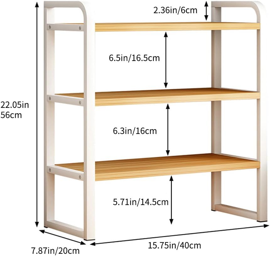 Office Desk Shelf Organizer, Wood Desktop Bookshelf Supplies Storage Rack, Shelf for Top of Desk and Dresser and Cubicle Decor Aesthetic Bookshelf (Black Wood-three Tier, 15.75 Lx7.87 Wx22.05 H)