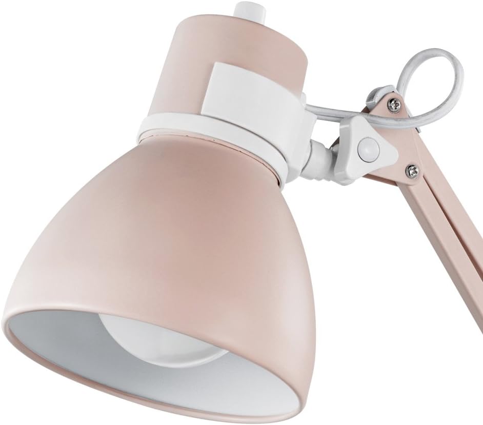 Globe Electric 52028 28" Swing Arm Architect Desk Lamp, Matte Rose Finish, White Accents, Rotary Switch on Shade, Partially Adjustable Arm, Modern Lighting for Bedroom or Office, E26 Base