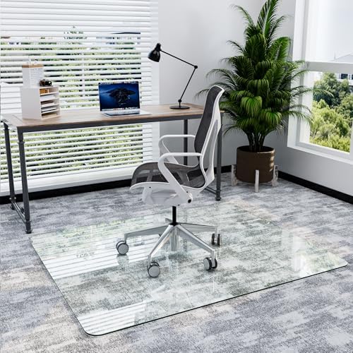 46" x 55" Glass Chair Mat for Carpet, 0.2" Thick Office Chair Mat
