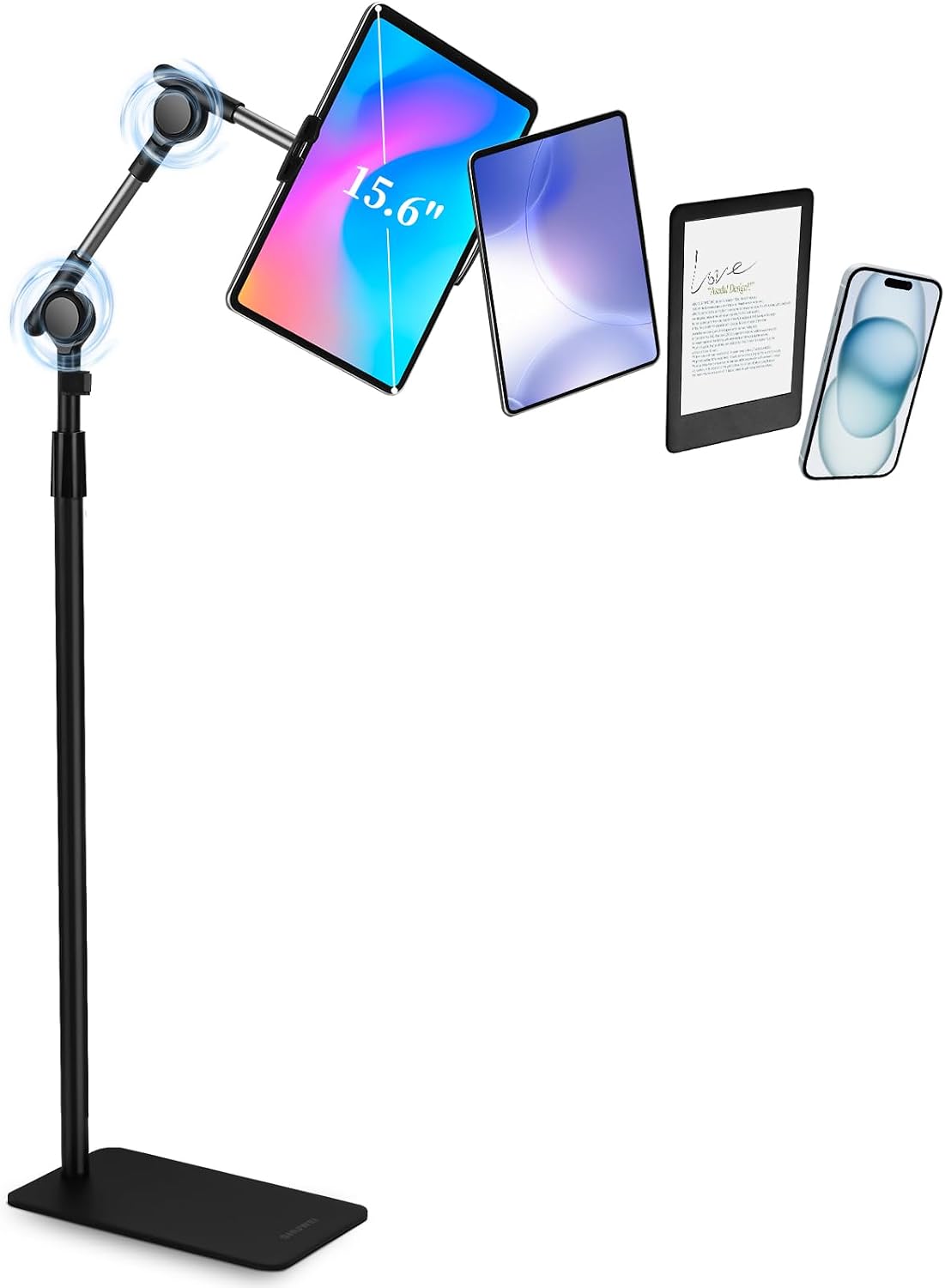 SHUWEI Tablet Floor Stand, 63" Adjustable Height, Fits 4.7-15.6", Black