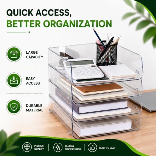 Clear Acrylic Paper Tray, 4 Tier Paper Organizer for Desk