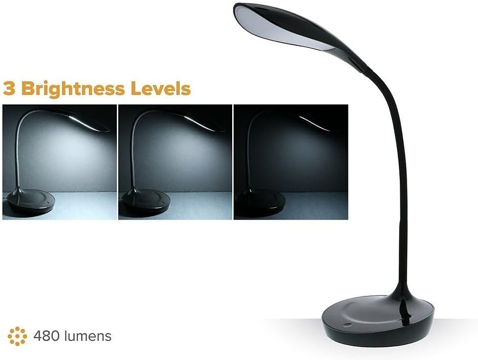 Bostitch Office KT-VLED1502-BLK Gooseneck LED Desk Lamp with USB Charging Port, Dimmable, Black